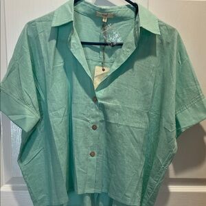 Easel Mint Green Button-Front NWT Linen Blend Oversized Shirt